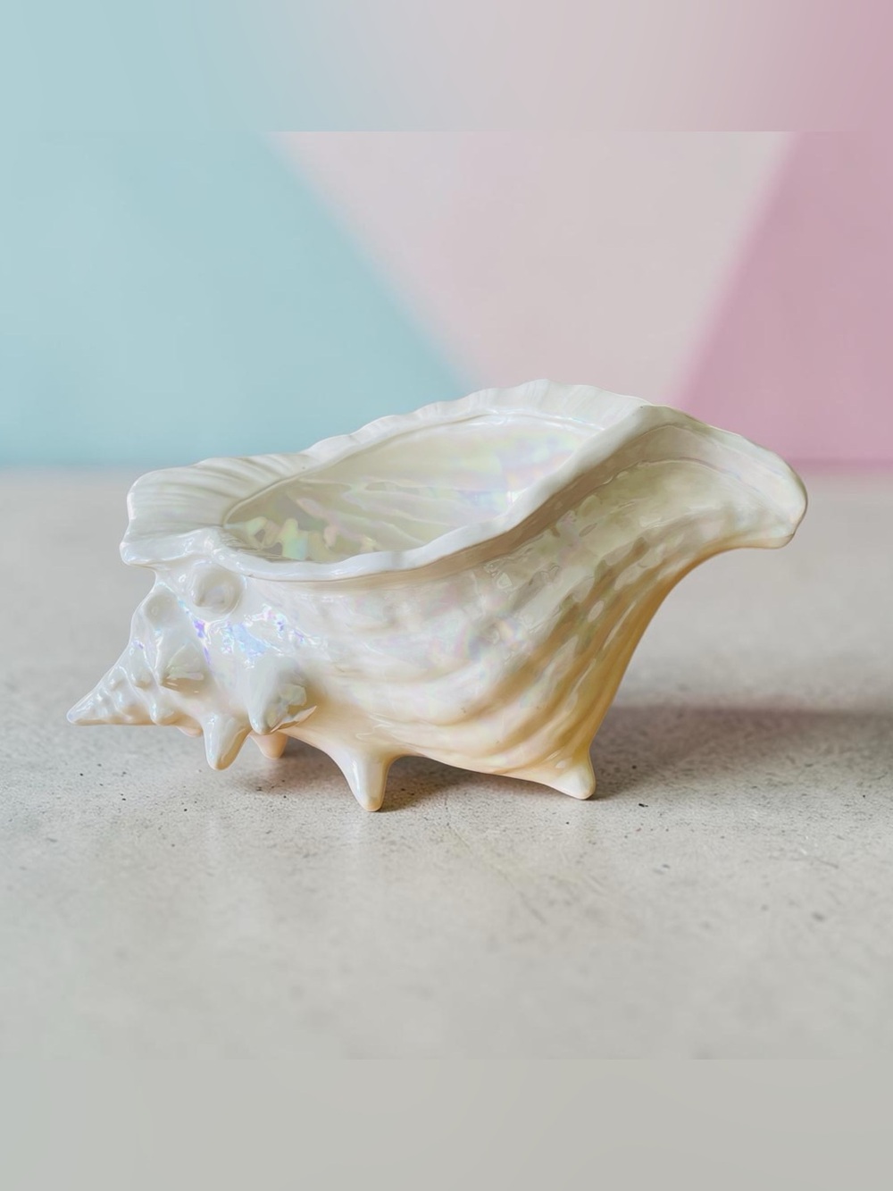 Iridescent Ceramic Conch Shell Decorative Dish - White